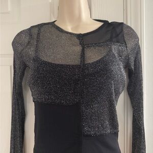 New! Sheer Black and Silver Long Sleeve Top sz XS